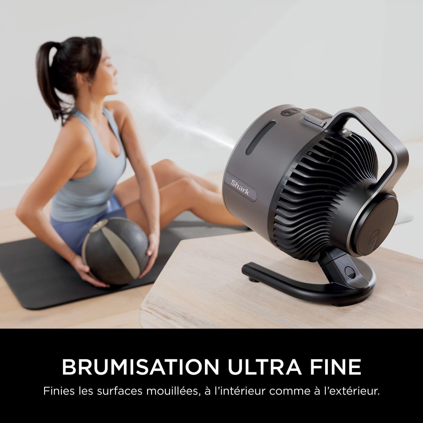 Shark FlexBreeze HydroGo, ventilateur brumisateur portable, rafraîchisseur d'air silencieux intérieur/extérieur, discret et durable, avec/sans fil, léger, flux d’air jusqu’à 20 m, charbon FA050EU