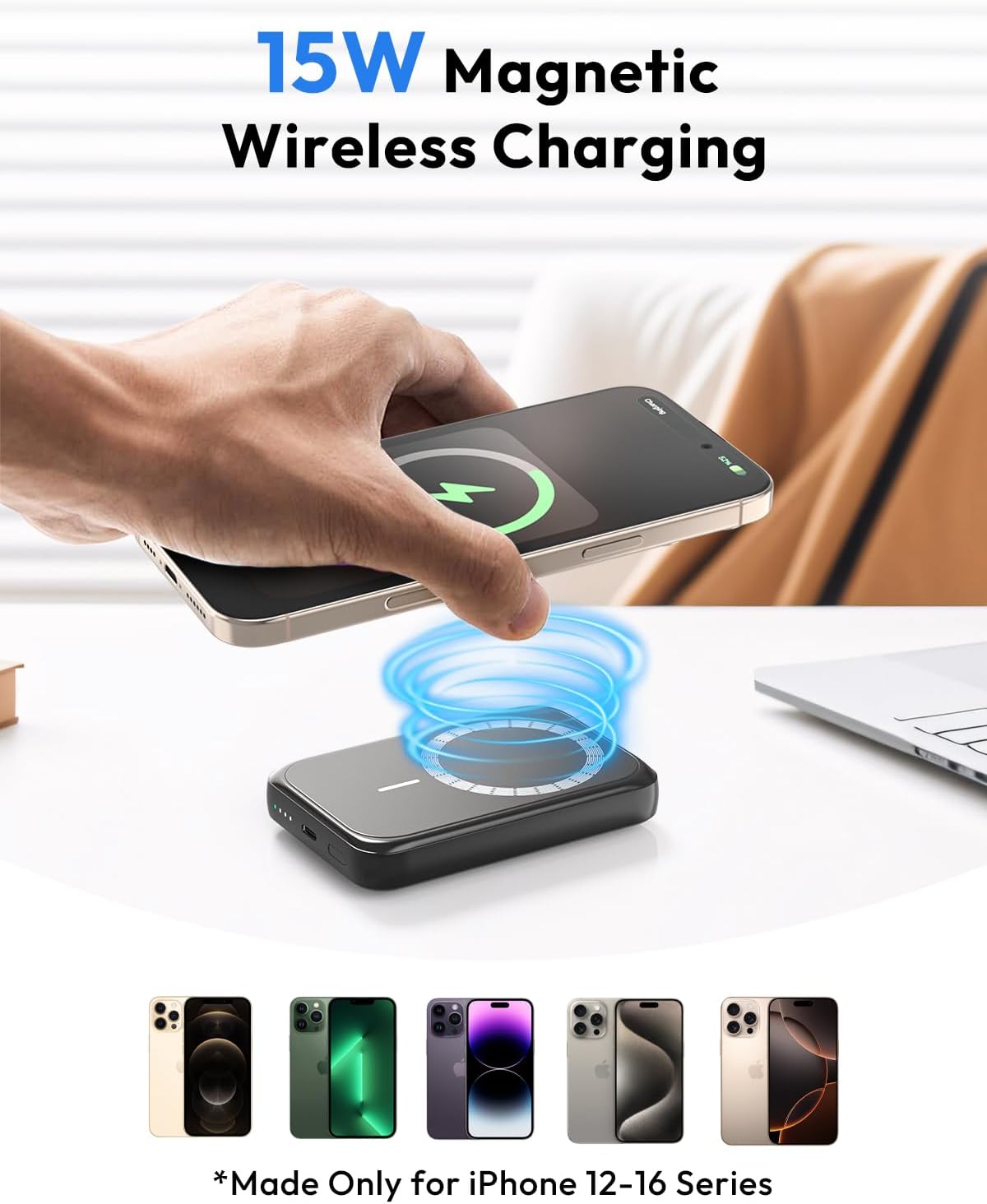 Bilivein Batterie Externe sans Fil - 20W Magnetique Power Bank Charge Rapide - 10000mAh Induction Chargeur Portable - Mag-safe Baterie Externe avec USB-C Input/Output pour iPhone 16/15/14/13/12 (Noir)