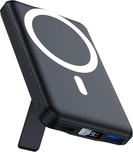 AOGUERBE Batterie Externe avec Magsafe, 10000mAh Power Bank Magnetique sans Fil PD 22.5W Charge Rapide Powerbank USB-C Pliable Chargeur Portable Compatible avec iPhone 16/15/14/13/12/ Pro/Mini/Pro Max