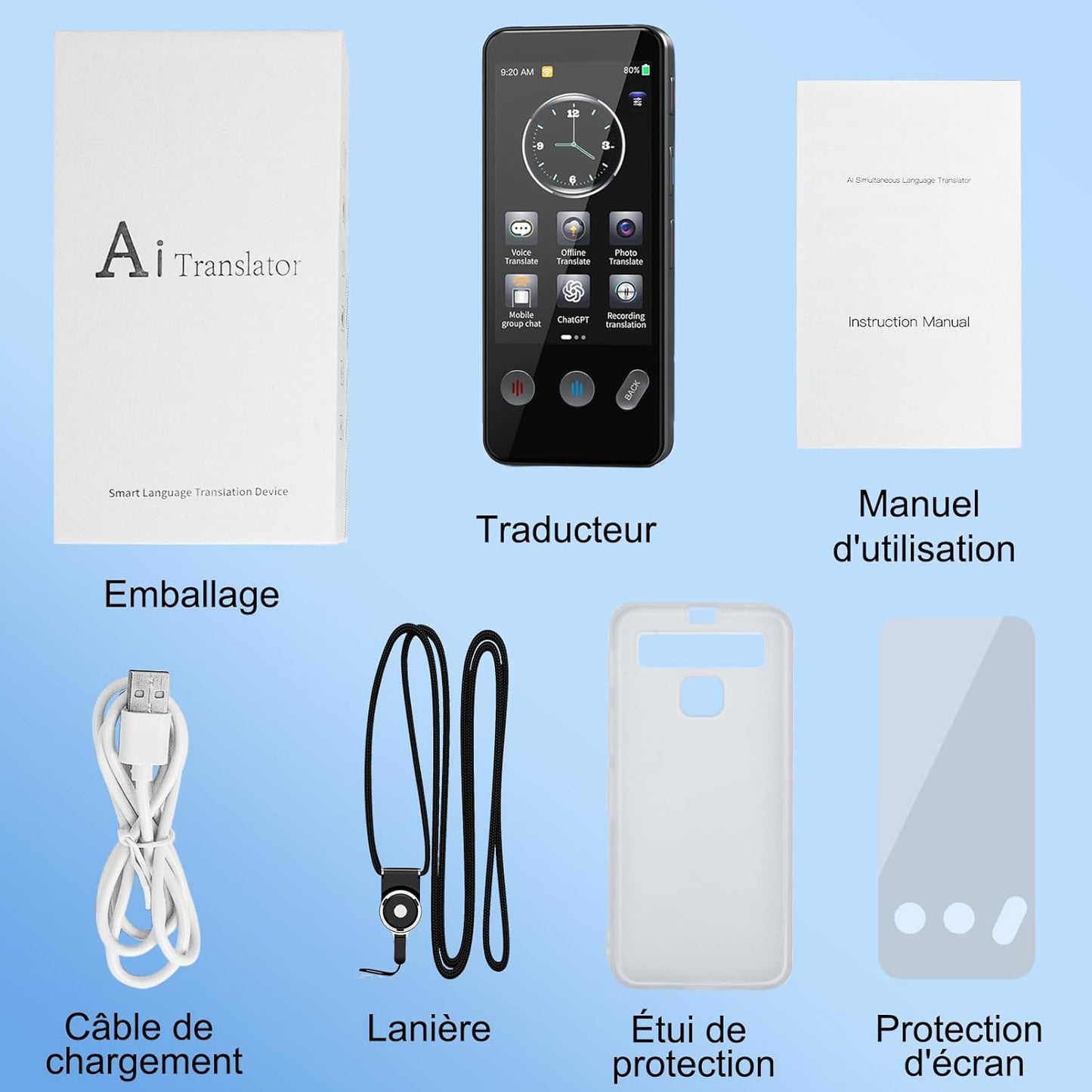 Appareil de Traduction Langue, Traducteur AI Intelligent de 143 Langues avec,Traduction Hors Ligne et Traduction Bidirectionnelle Instantanée,apprendre les cadeaux d'affaires de voyage