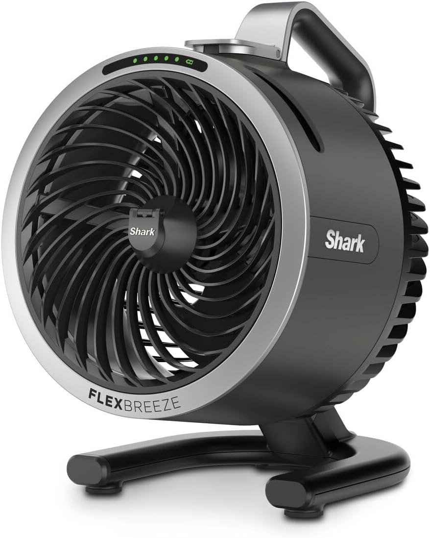 Shark FlexBreeze HydroGo, ventilateur brumisateur portable, rafraîchisseur d'air silencieux intérieur/extérieur, discret et durable, avec/sans fil, léger, flux d’air jusqu’à 20 m, charbon FA050EU