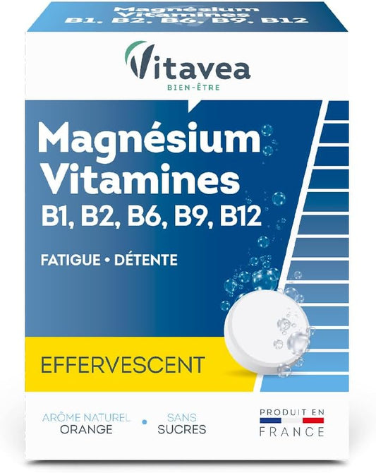 VITAVEA BIEN-ETRE - Magnésium - Vitamines B1. B2. B6. B9. B12 - Réduction de la Fatigue - Détente et Relaxation - 24 Comprimés Effervescents - Fabriqué en France