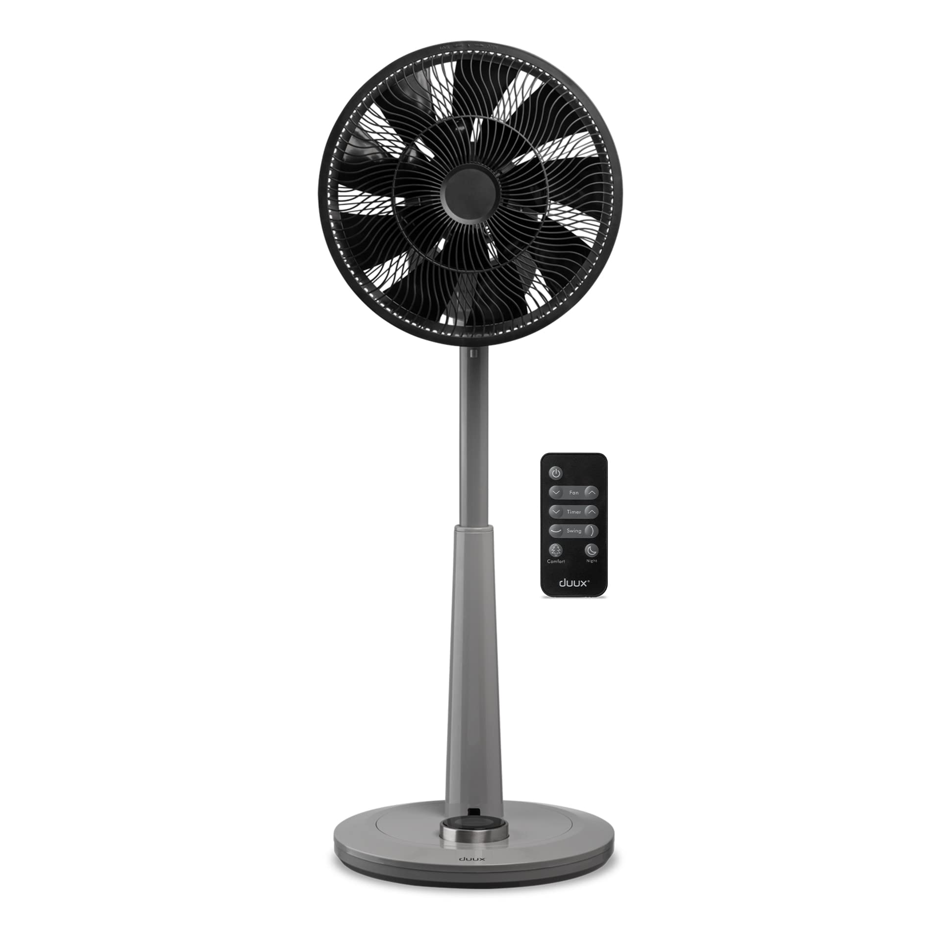 Duux Whisper 2 Gris - Ventilateur silencieux sur pied - Ventilateur sur pied avec télécommande, Minuterie et 26 vitesses - Hauteur réglable 73-95 cm - Oscillation automatique