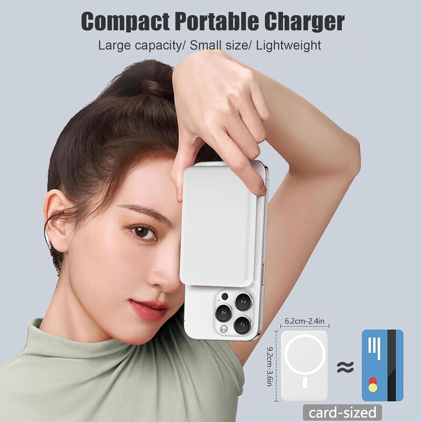 Batterie Externe Magnétique Power Bank sans Fil 5000mAh, PD 20W Charge Rapide Power Bank avec USB-C Entrée Chargeur Portable Compatible iPhone 16/15/14/13/12/Pro/Pro Max (Blanc)