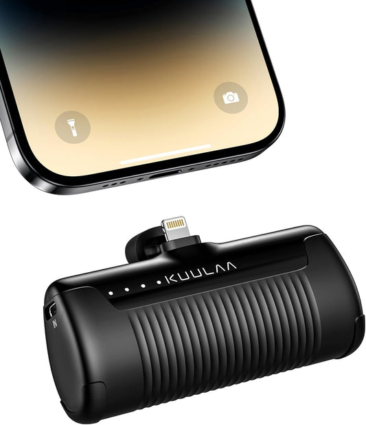 Kuulaa Batterie Externe iPhone 4500mAh Mini Power Bank Chargeur Externe, Mini Batterie Externe Induction Petite Batterie Portable for iPhone 14/14pro/13/12/12 Pro/11/XR/XS/X/8/7/6, Noir