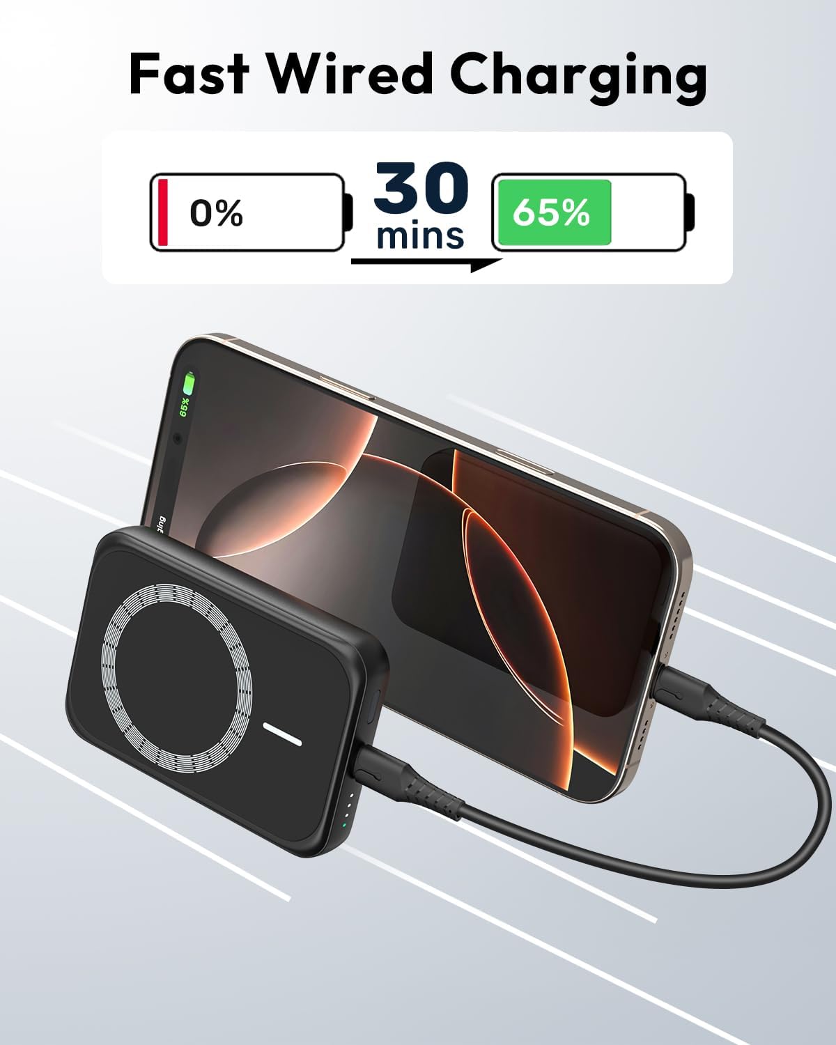 Bilivein Batterie Externe sans Fil - 20W Magnetique Power Bank Charge Rapide - 10000mAh Induction Chargeur Portable - Mag-safe Baterie Externe avec USB-C Input/Output pour iPhone 16/15/14/13/12 (Noir)