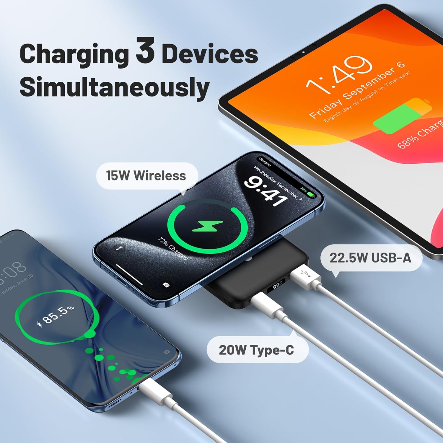 AOGUERBE Batterie Externe avec Magsafe, 10000mAh Power Bank Magnetique sans Fil PD 22.5W Charge Rapide Powerbank USB-C Pliable Chargeur Portable Compatible avec iPhone 16/15/14/13/12/ Pro/Mini/Pro Max