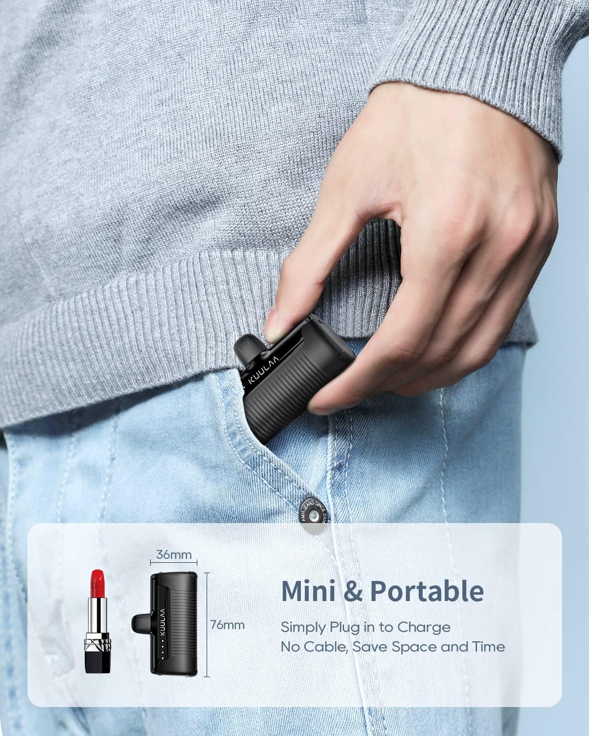 Kuulaa Batterie Externe iPhone 4500mAh Mini Power Bank Chargeur Externe, Mini Batterie Externe Induction Petite Batterie Portable for iPhone 14/14pro/13/12/12 Pro/11/XR/XS/X/8/7/6, Noir