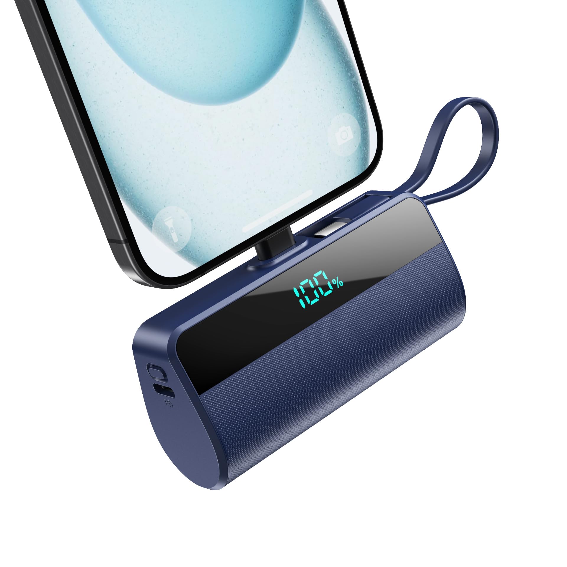 Batterie Externe pour iPhone, 5500mAh Mini Power Bank avec Câble USB C Intégrés, 20W PD Charge Rapide Chargeur Portable Écran LCD Batterie Portable Compatible avec iPhone 16/15/14/13/12/11/X/8/7/6 etc