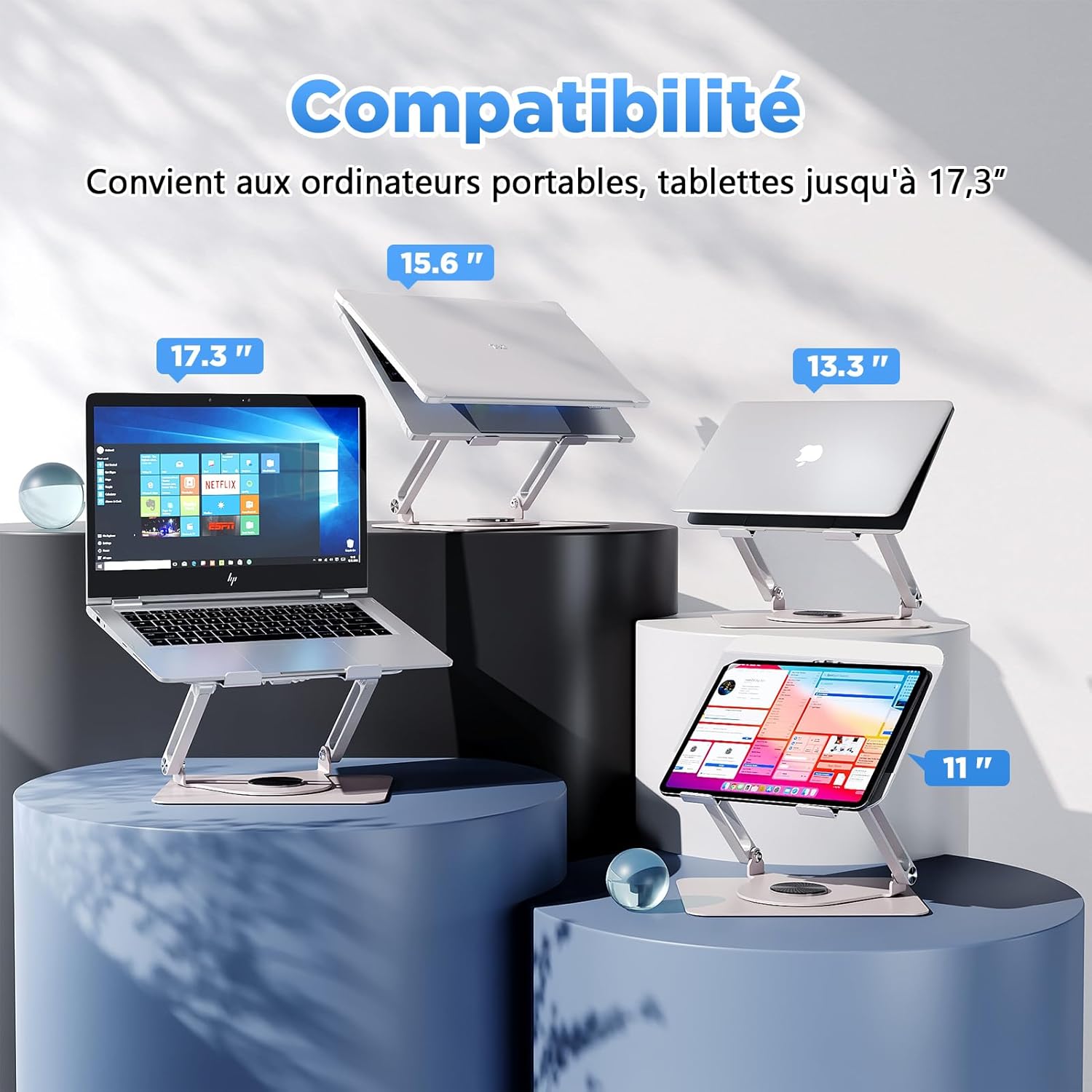 ICARE Support Ordinateur Portable avec Ventilateur PC Portable Magnétique RGB, Rotation 360°, Capacité de Charge de 10 KG et 18dB de Silence, Support pour Laptops/Tablettes Jusqu'à 17,3”