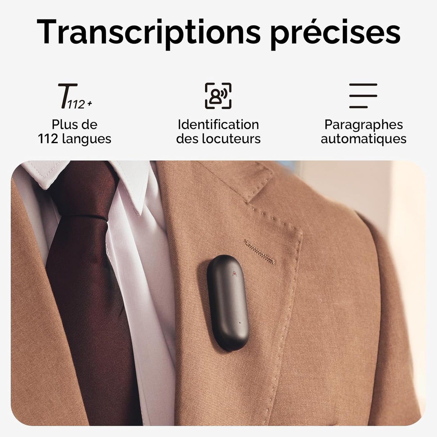 PLAUD NotePin Enregistreur Vocal IA, Contrôle par Application, Prise de Notes IA, Transcription & résumé IA, Compatible avec 112 Langues, Mémoire 64 Go, Enregistreur Audio pour Cours, Réunions, Gris