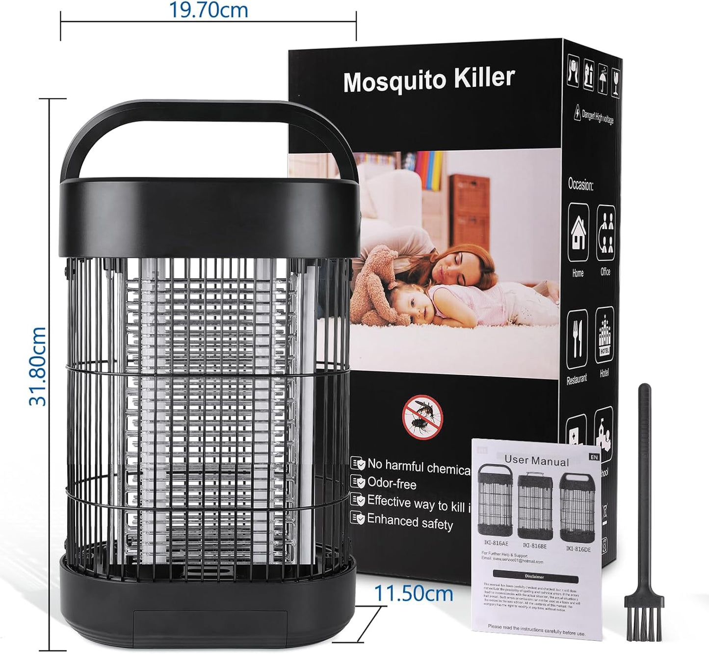 Lampe Anti Moustique 14W, 1800V UV Destructeur d'Insectes Électrique pour Intérieur, Piège Insectes Efficace pour Chambre, Cuisine et Bureau, Portée 60 m², Noir