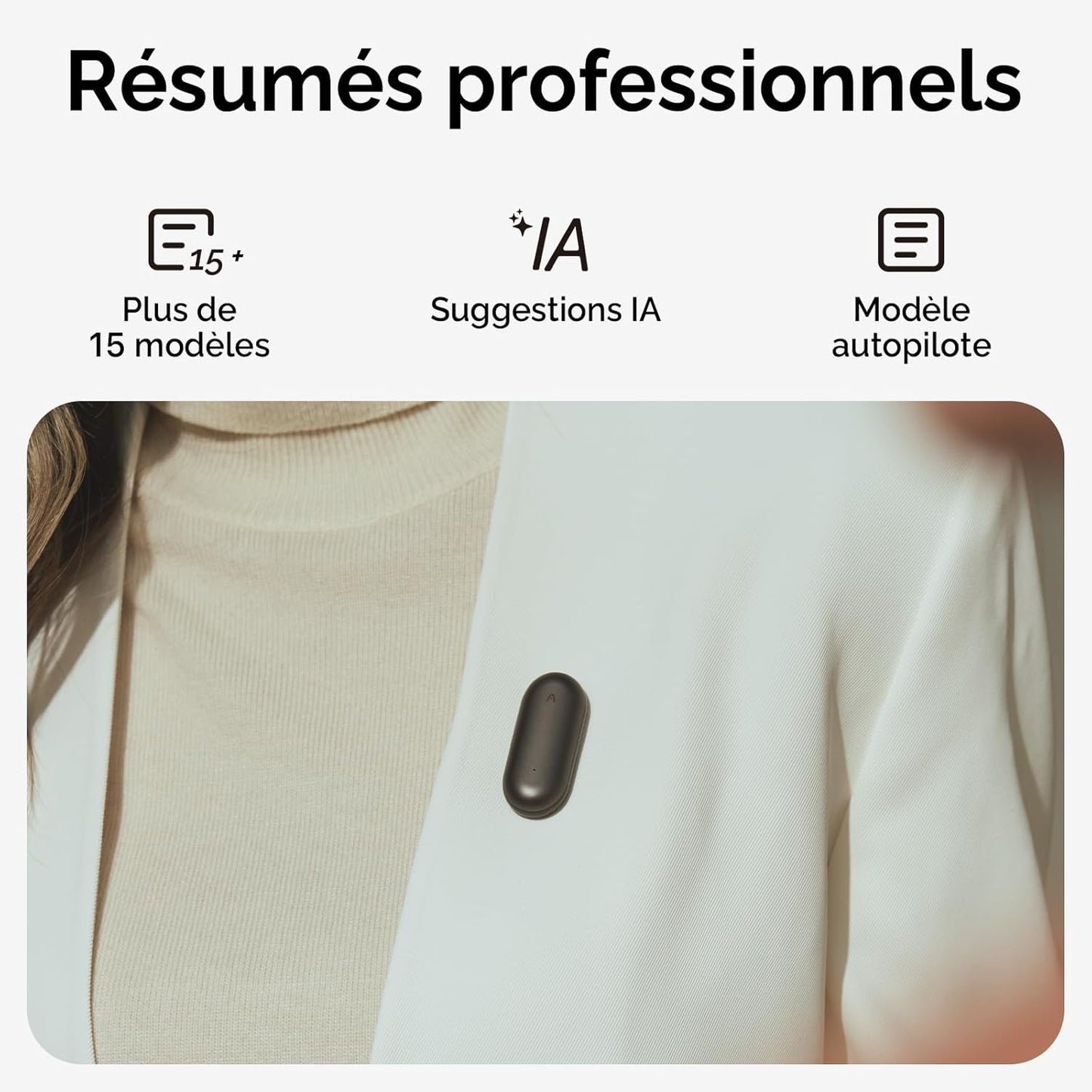 PLAUD NotePin Enregistreur Vocal IA, Contrôle par Application, Prise de Notes IA, Transcription & résumé IA, Compatible avec 112 Langues, Mémoire 64 Go, Enregistreur Audio pour Cours, Réunions, Gris
