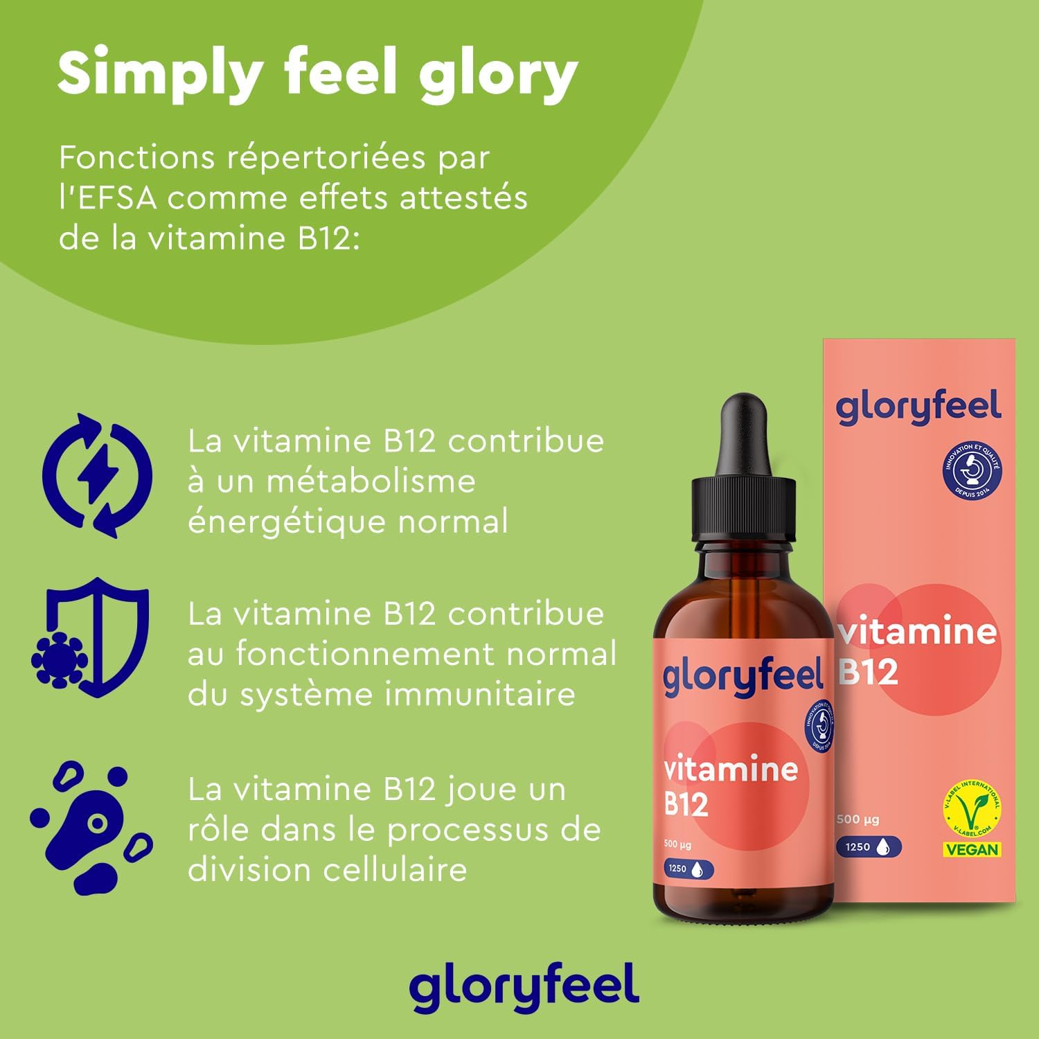 Vitamine B12 en Gouttes 50 ml (1250 Gouttes), Vitamin B12 1000 μg, 50ml, 2 Formes Actives Méthylcobalamine & Adénosylcobalamine, Absorption Efficace, Testé en Laboratoire, 100% Végane et Sans Alcool
