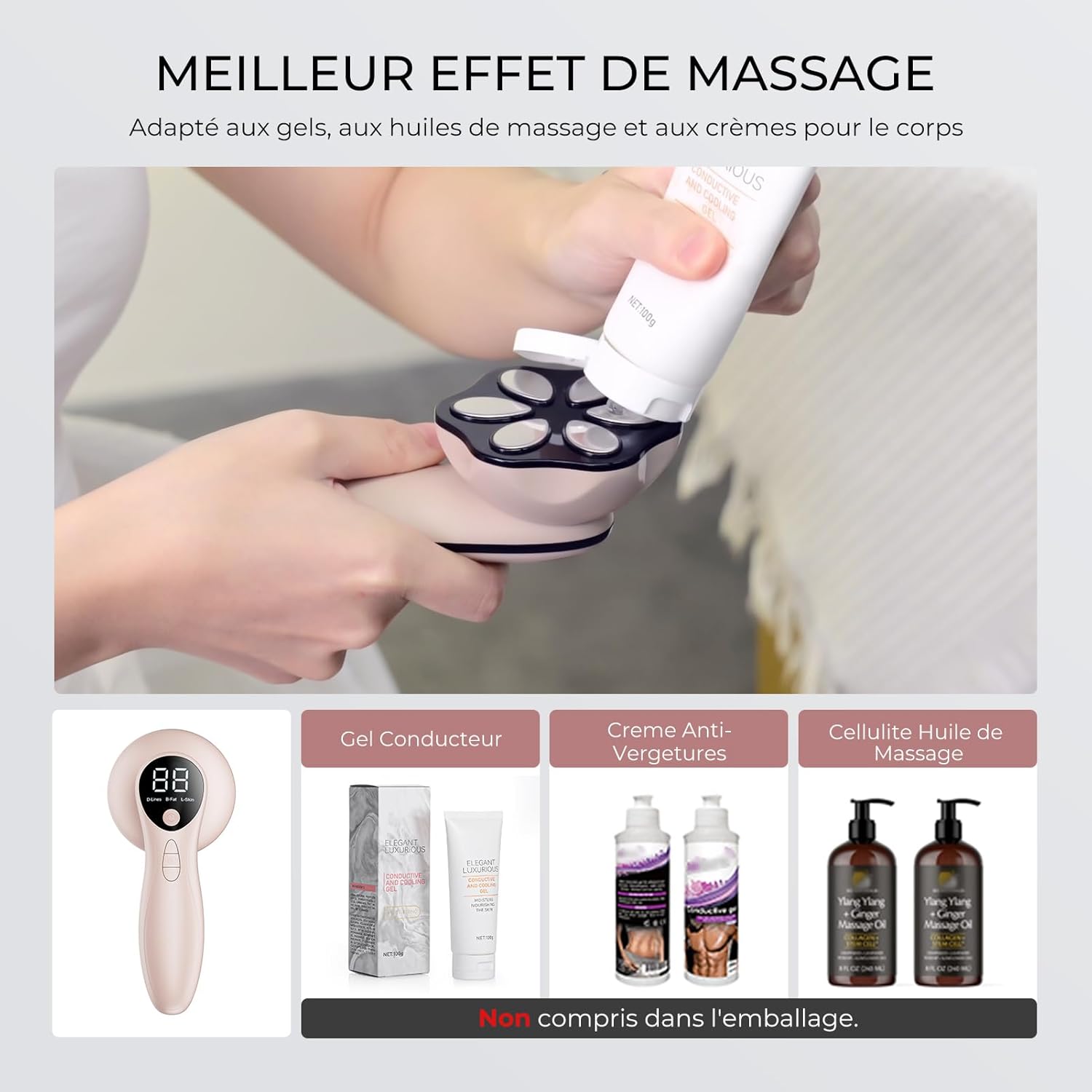 Depsoul Appareil de Massage Masseur Anti Cellulite, 4 Têtes de Multifonctionnel Anti Cellulite pour la Taille, le Ventre, Fesses, Bras, Unisexe, Lifte, Resserre et Masse la Peau (Rose)