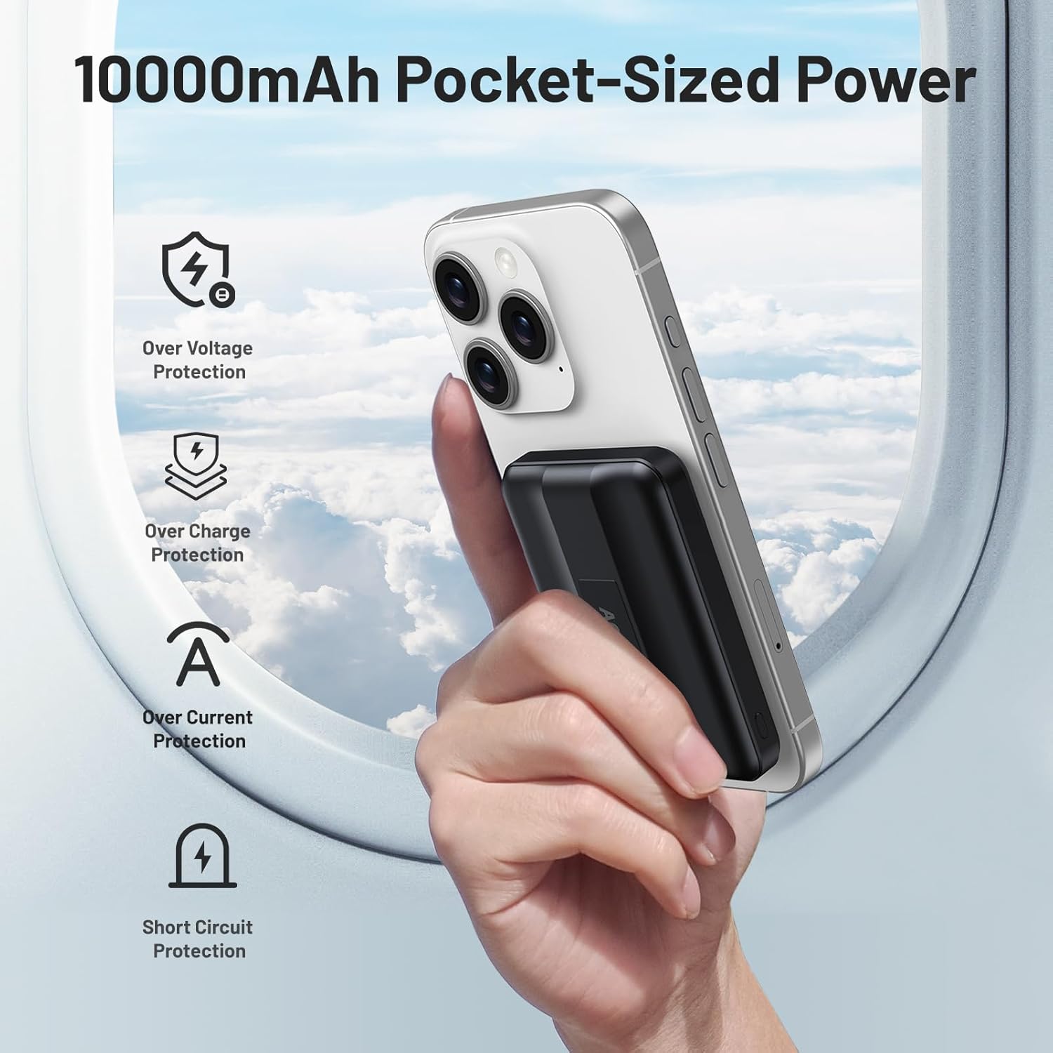 AOGUERBE Batterie Externe avec Magsafe, 10000mAh Power Bank Magnetique sans Fil PD 22.5W Charge Rapide Powerbank USB-C Pliable Chargeur Portable Compatible avec iPhone 16/15/14/13/12/ Pro/Mini/Pro Max