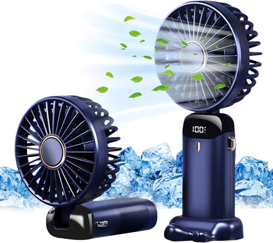 Jsdoin Mini Ventilateur à Main USB Portatif Portable Ventilateur De Bureau, Petit Ventilateur de Poche 5 Vitesses Avec Base, Ventilateur de Bureau Pliable Pour Bureau, Extérieur(Bleu foncé)