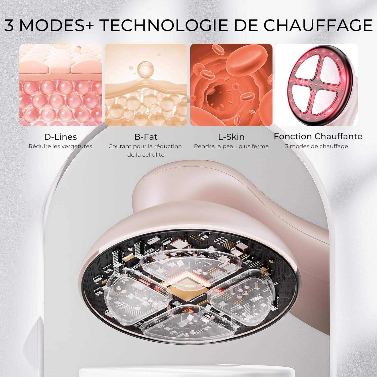 Depsoul Appareil de Massage Masseur Anti Cellulite, 4 Têtes de Multifonctionnel Anti Cellulite pour la Taille, le Ventre, Fesses, Bras, Unisexe, Lifte, Resserre et Masse la Peau (Rose)