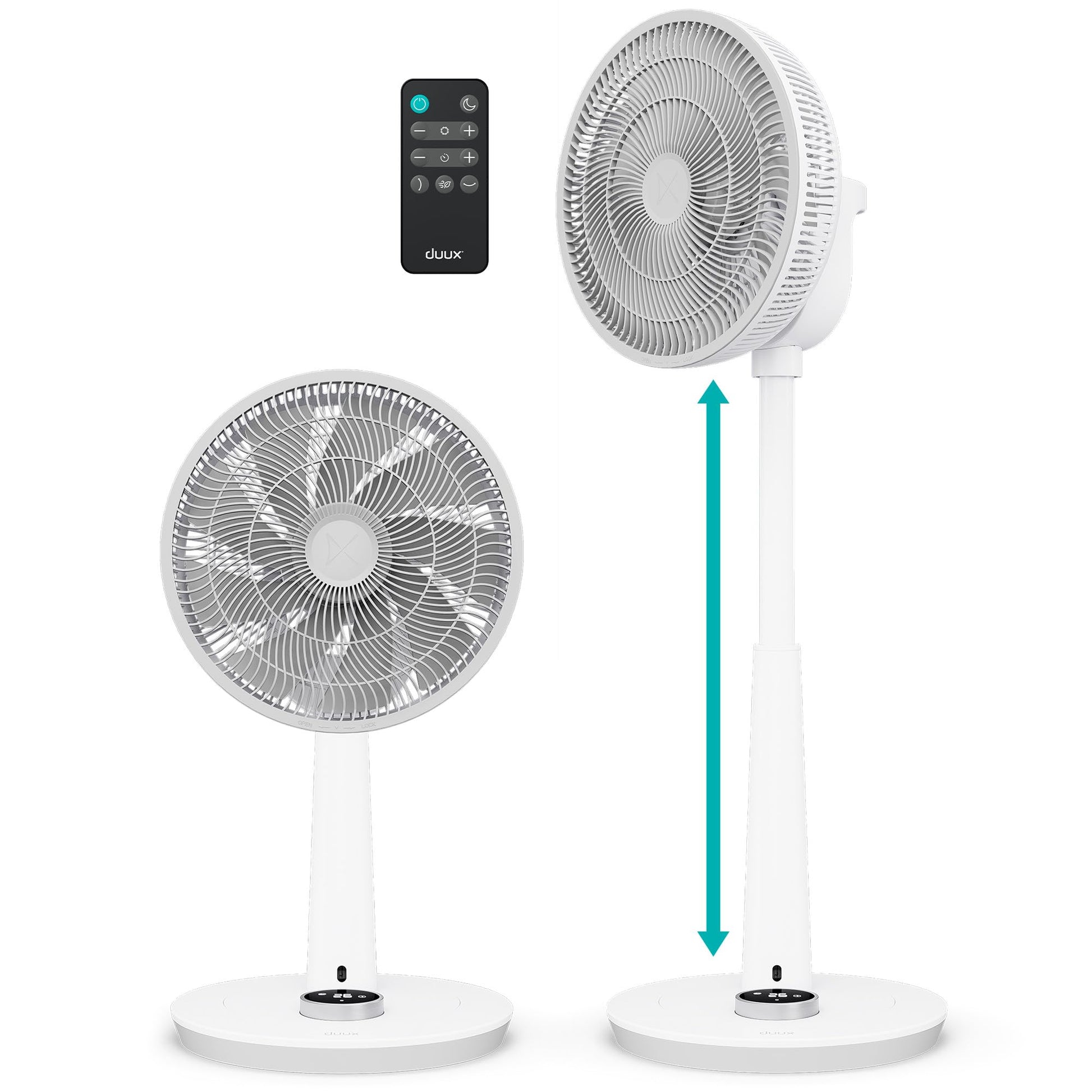 Duux Whisper 2 Gris - Ventilateur silencieux sur pied - Ventilateur sur pied avec télécommande, Minuterie et 26 vitesses - Hauteur réglable 73-95 cm - Oscillation automatique