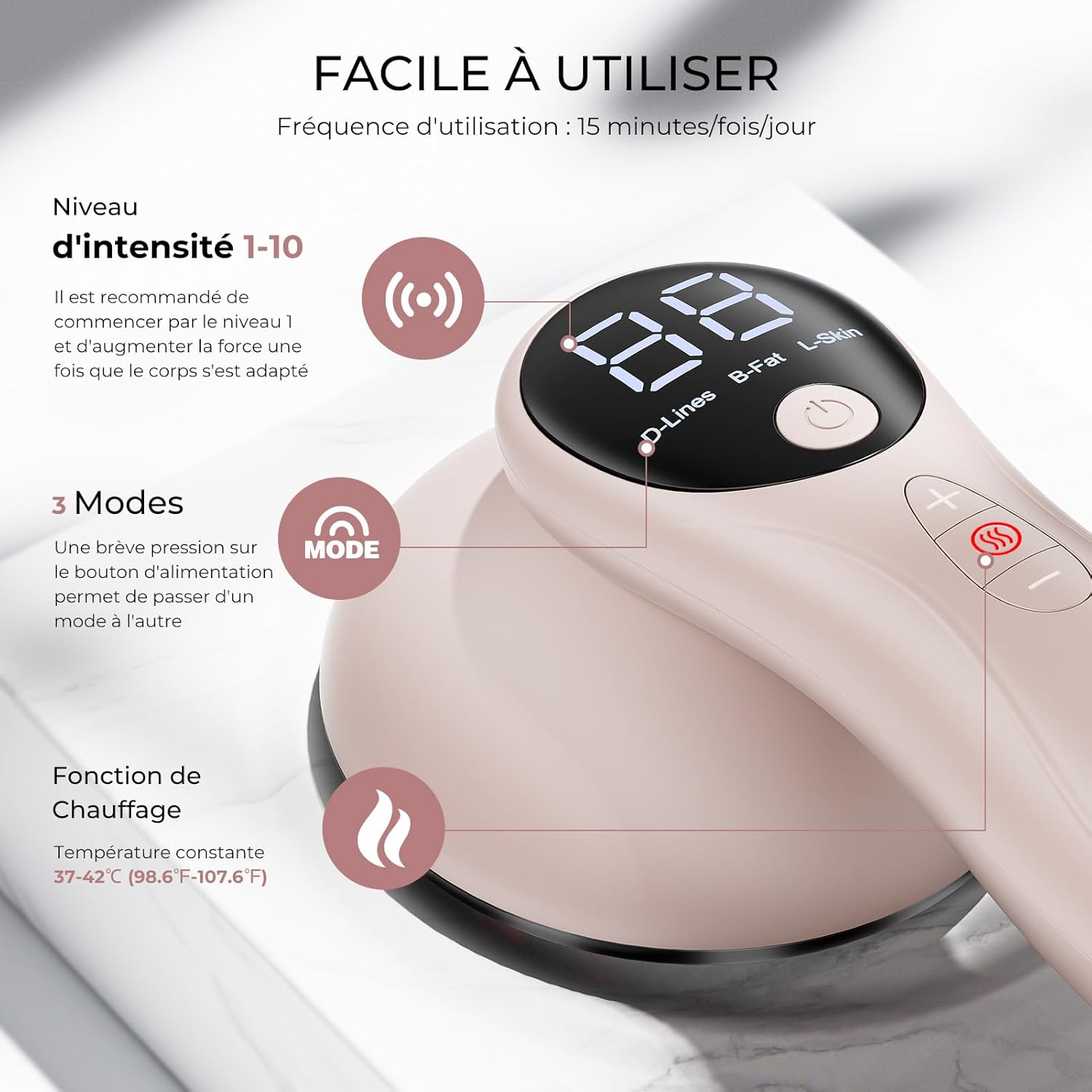 Depsoul Appareil de Massage Masseur Anti Cellulite, 4 Têtes de Multifonctionnel Anti Cellulite pour la Taille, le Ventre, Fesses, Bras, Unisexe, Lifte, Resserre et Masse la Peau (Rose)