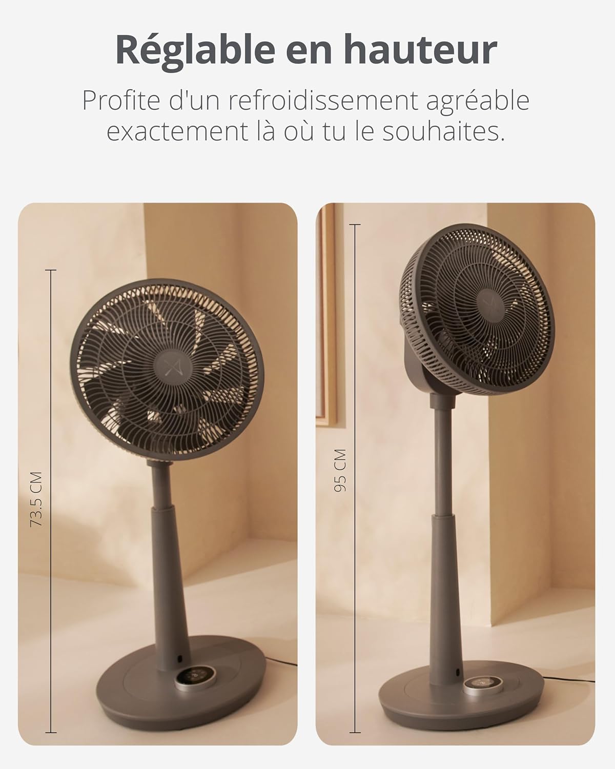 Duux Whisper 2 Gris - Ventilateur silencieux sur pied - Ventilateur sur pied avec télécommande, Minuterie et 26 vitesses - Hauteur réglable 73-95 cm - Oscillation automatique