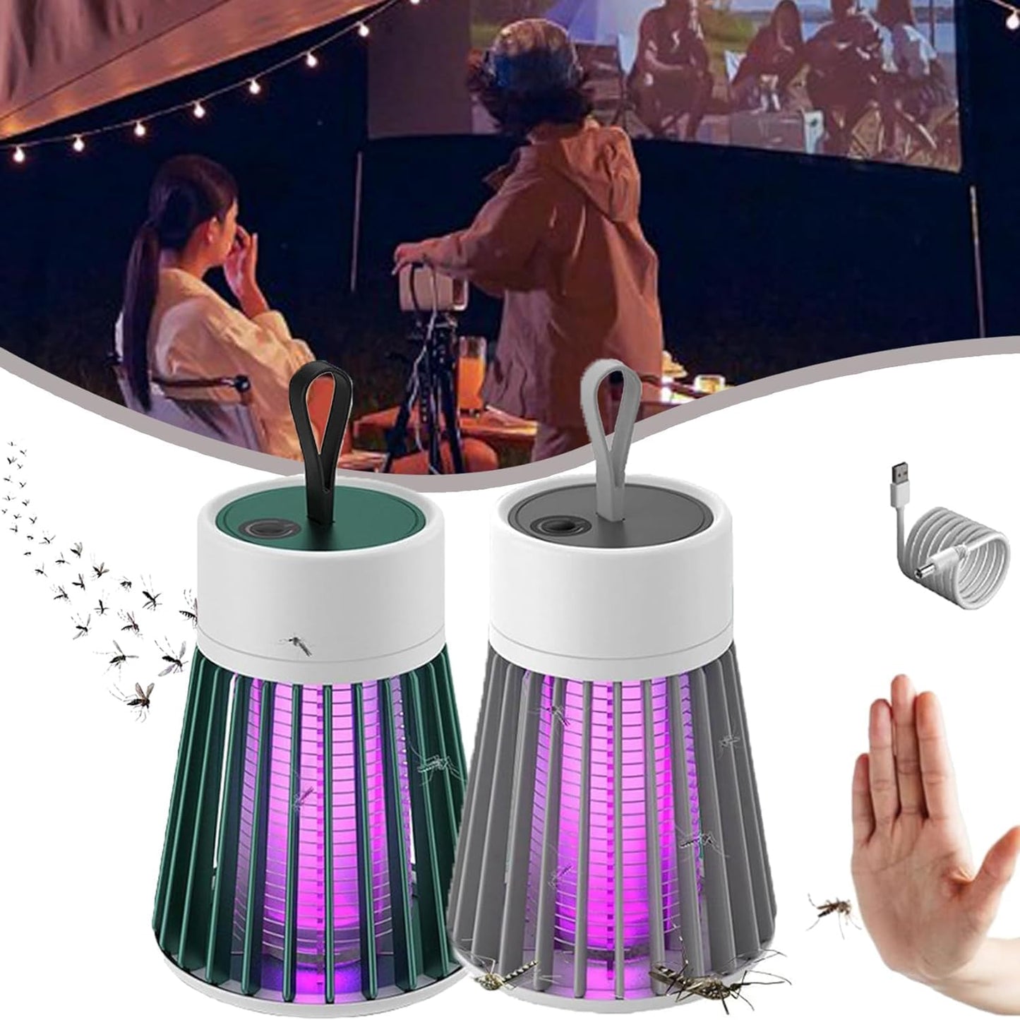 MozzGuard 2025 Lampe anti-moustiques imperméable pour extérieur avec batterie portable Gris
