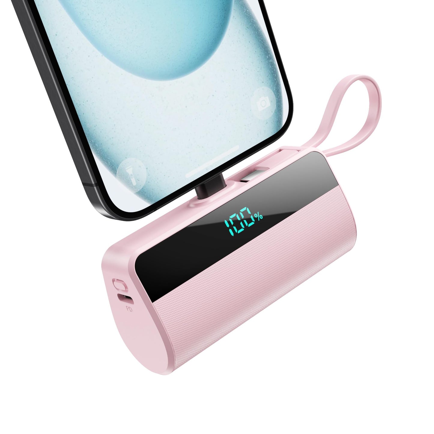 Batterie Externe pour iPhone, 5500mAh Mini Power Bank avec Câble USB C Intégrés, 20W PD Charge Rapide Chargeur Portable Écran LCD Batterie Portable Compatible avec iPhone 16/15/14/13/12/11/X/8/7/6 etc