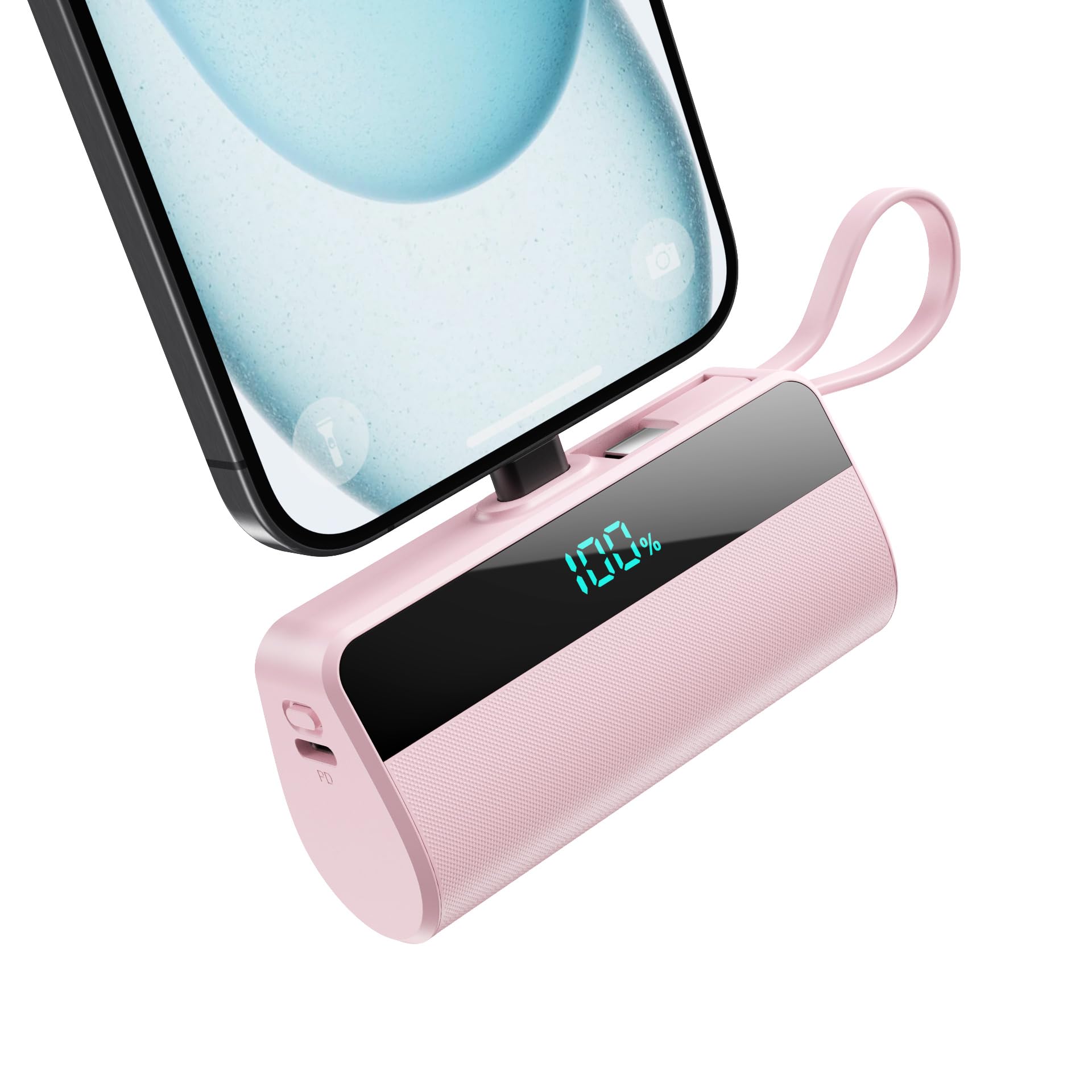 Batterie Externe pour iPhone, 5500mAh Mini Power Bank avec Câble USB C Intégrés, 20W PD Charge Rapide Chargeur Portable Écran LCD Batterie Portable Compatible avec iPhone 16/15/14/13/12/11/X/8/7/6 etc
