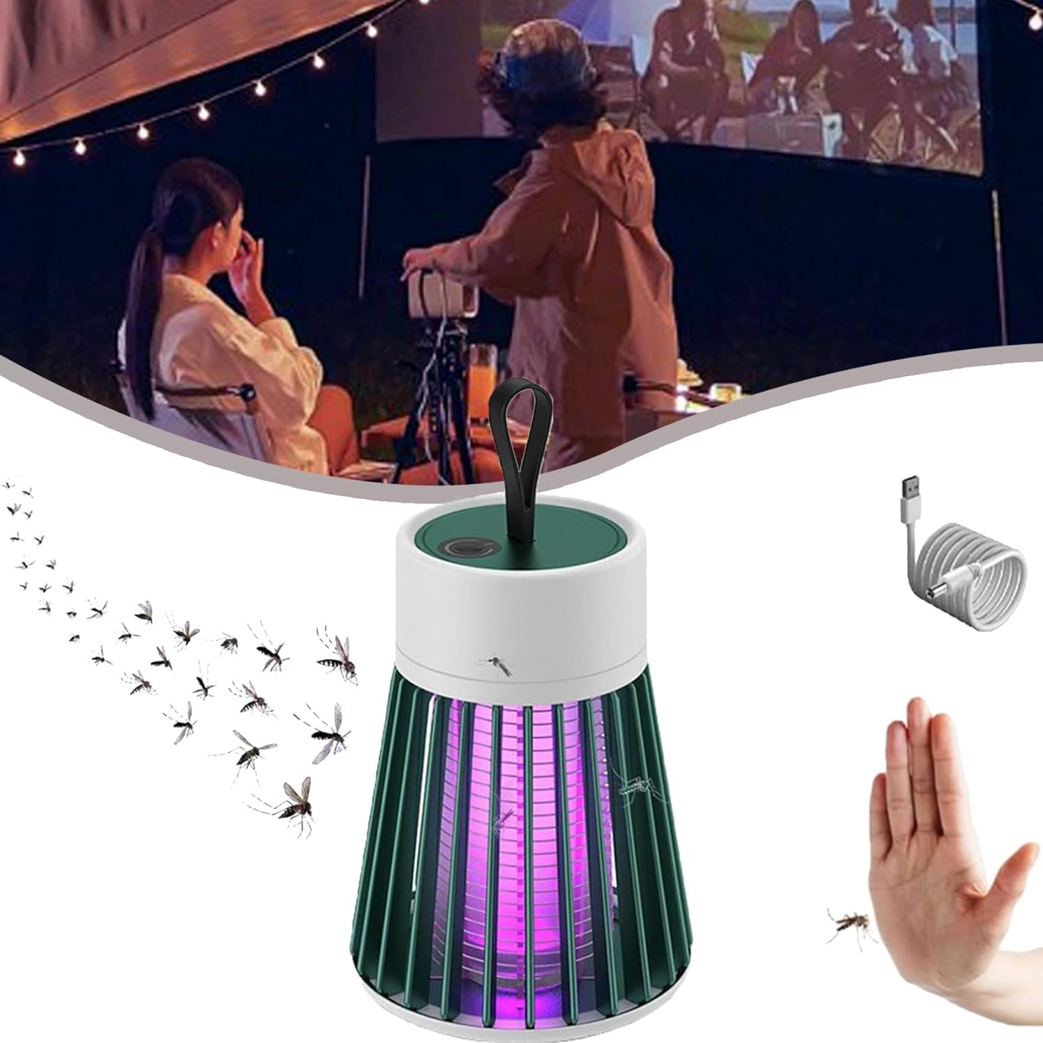 MozzGuard 2025 Lampe anti-moustiques imperméable pour extérieur avec batterie portable Gris