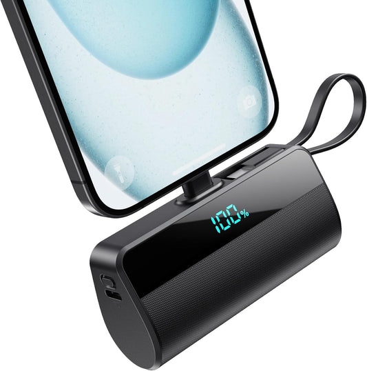 Batterie Externe pour iPhone, 5500mAh Mini Power Bank avec Câble USB C Intégrés, 20W PD Charge Rapide Chargeur Portable Écran LCD Batterie Portable Compatible avec iPhone 16/15/14/13/12/11/X/8/7/6 etc