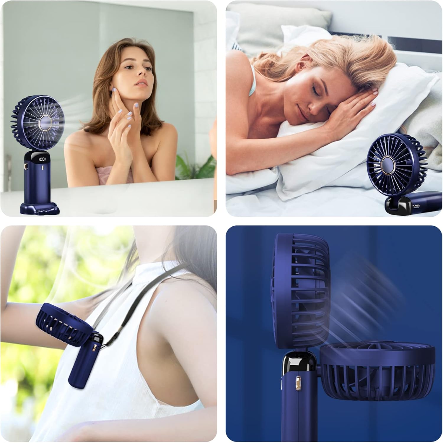 Jsdoin Mini Ventilateur à Main USB Portatif Portable Ventilateur De Bureau, Petit Ventilateur de Poche 5 Vitesses Avec Base, Ventilateur de Bureau Pliable Pour Bureau, Extérieur(Bleu foncé)