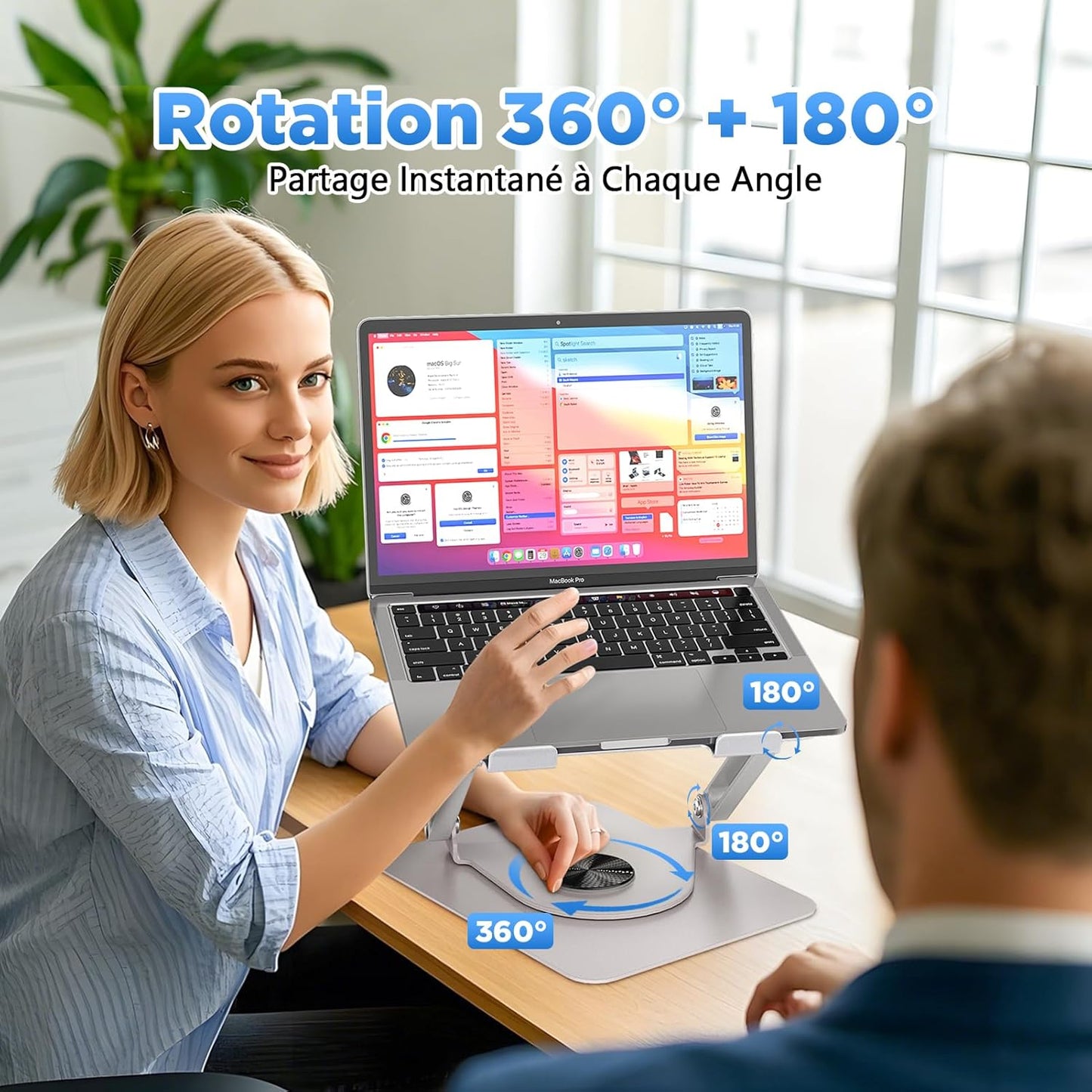 ICARE Support Ordinateur Portable avec Ventilateur PC Portable Magnétique RGB, Rotation 360°, Capacité de Charge de 10 KG et 18dB de Silence, Support pour Laptops/Tablettes Jusqu'à 17,3”