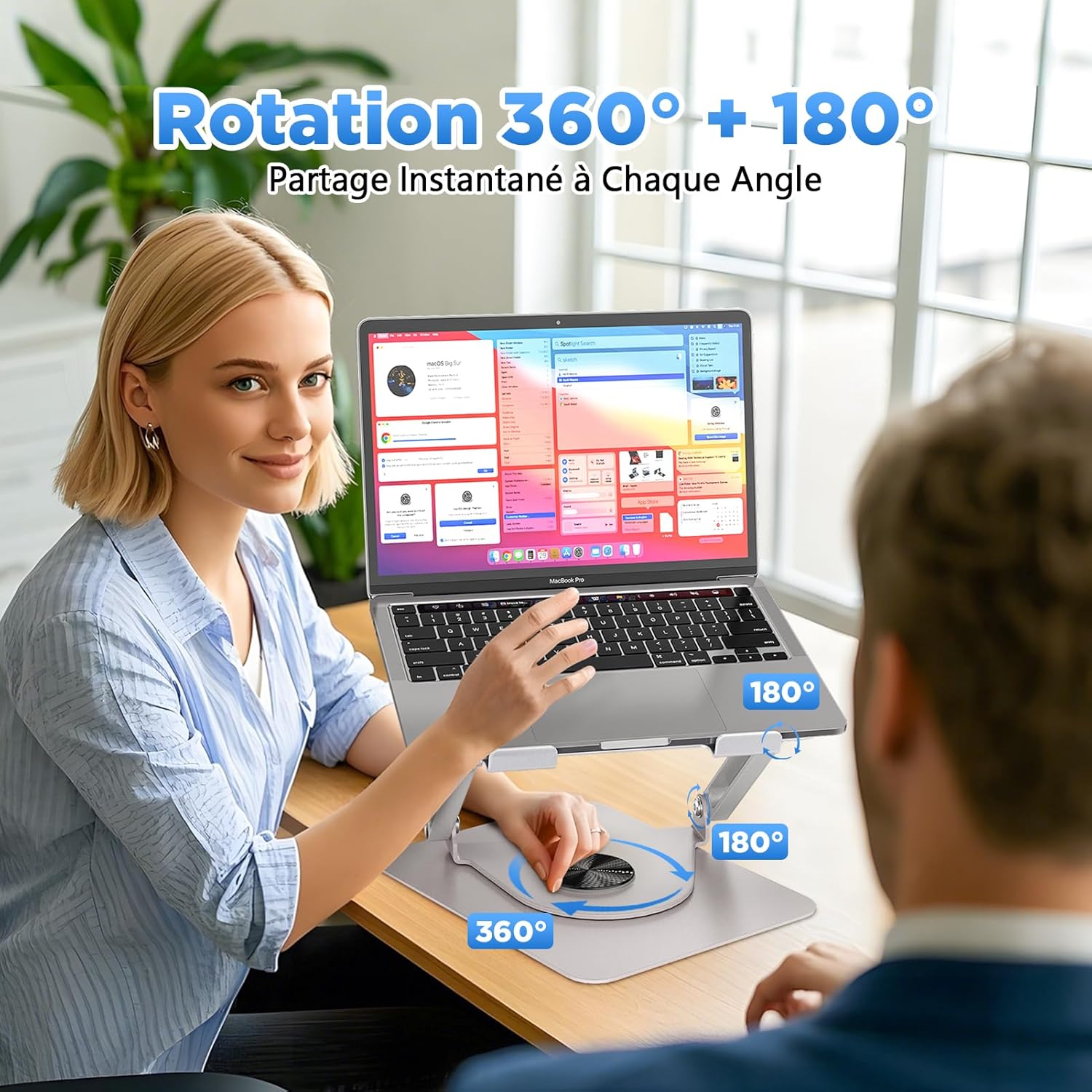 ICARE Support Ordinateur Portable avec Ventilateur PC Portable Magnétique RGB, Rotation 360°, Capacité de Charge de 10 KG et 18dB de Silence, Support pour Laptops/Tablettes Jusqu'à 17,3”