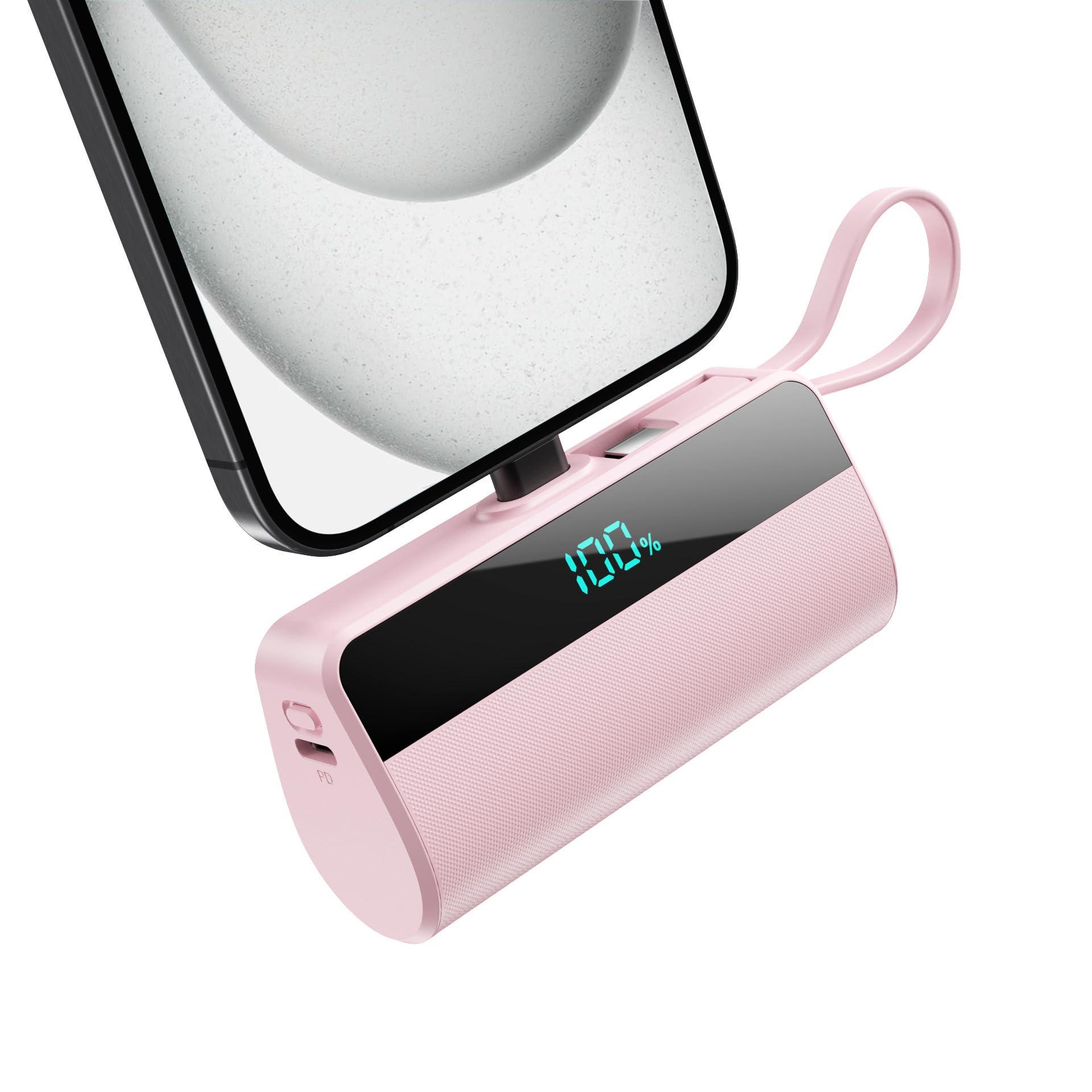 Batterie Externe pour iPhone, 5500mAh Mini Power Bank avec Câble USB C Intégrés, 20W PD Charge Rapide Chargeur Portable Écran LCD Batterie Portable Compatible avec iPhone 16/15/14/13/12/11/X/8/7/6 etc