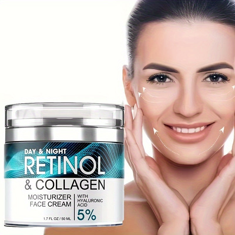1pc 50ml Retinol Face Moisturizer, Moisturizing Cream With Collagen, Hyaluronic Acid, Vitamin C+E, Soothes Dry Skin, Improves Elasticity, Hydrating Lotion For Women And Men