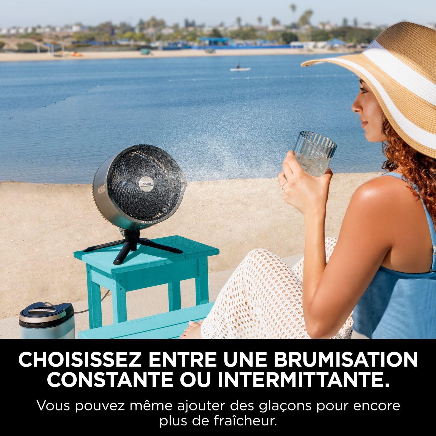 Shark FlexBreeze Pro Mist Ventilateur intérieur/extérieur sans fil, Brumisateur portable, Portée 20 m, Sur pied ou de table, 5 vitesses, Silencieux, Télécommande, Gris Charbon FA300EU