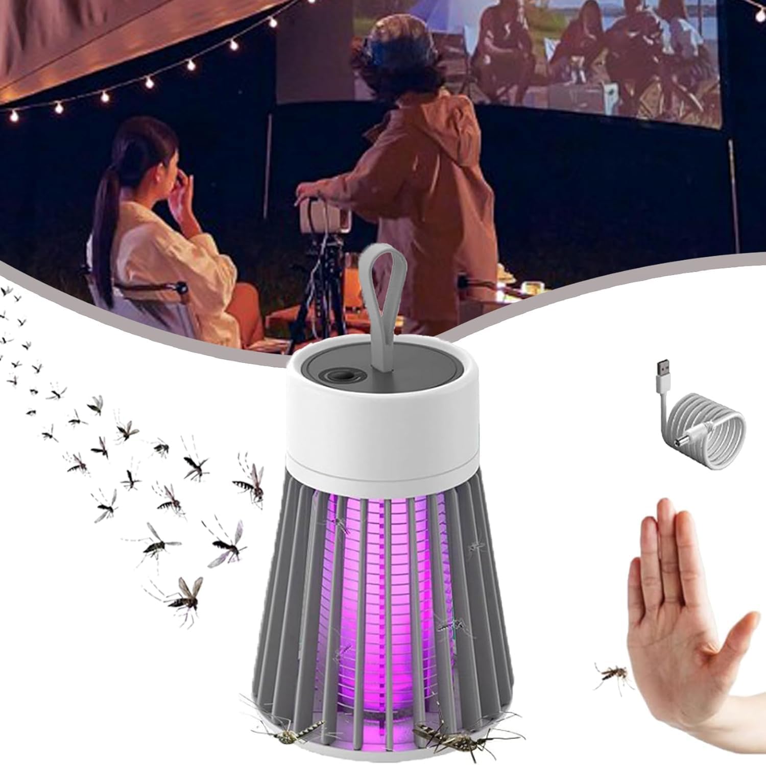 MozzGuard 2025 Lampe anti-moustiques imperméable pour extérieur avec batterie portable Gris