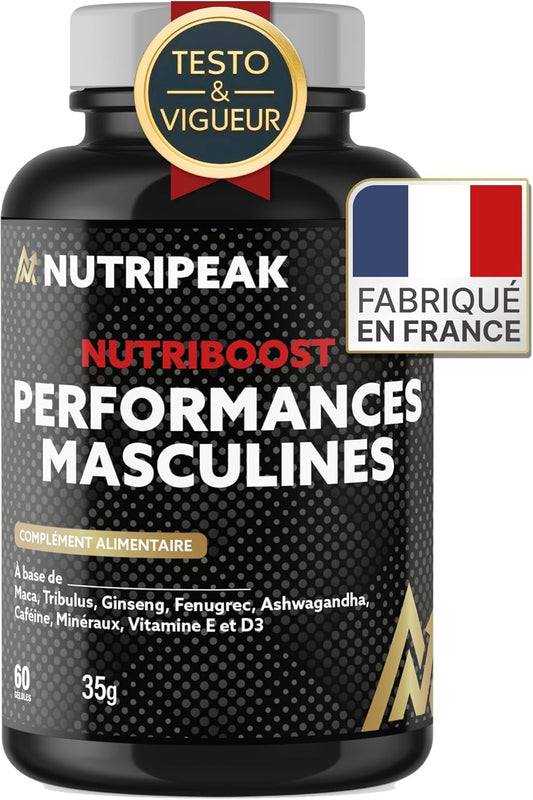 TESTOSTERONE HOMME Concentré pour Performance Masculine | Action COMPLÈTE - 100% Naturel | Tribulus terrestris - Ashwagandha - Fenugrec - Ginseng & Zinc caféiné | Fabriqué en France