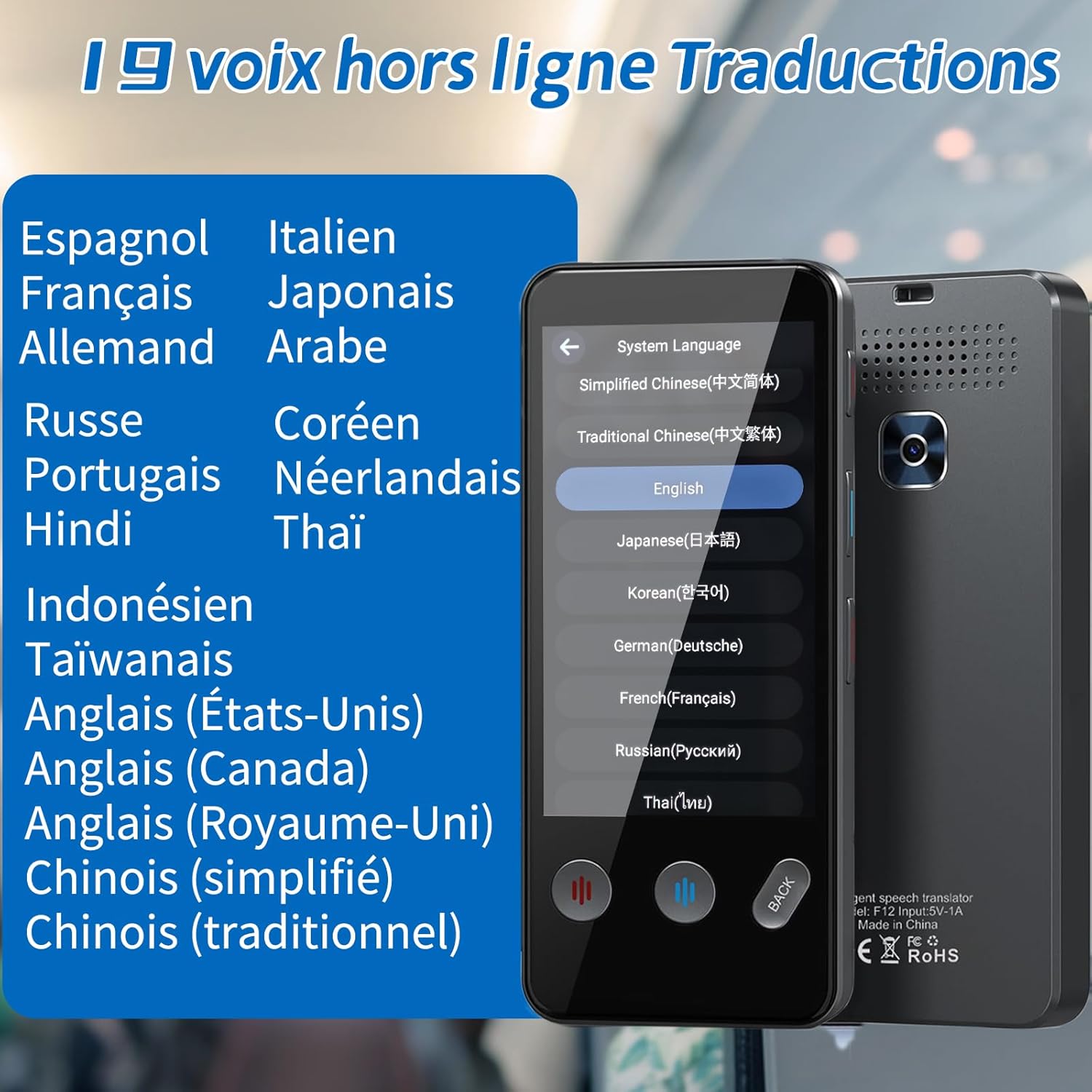 Appareil de Traduction Langue, Traducteur AI Intelligent de 143 Langues avec,Traduction Hors Ligne et Traduction Bidirectionnelle Instantanée,apprendre les cadeaux d'affaires de voyage