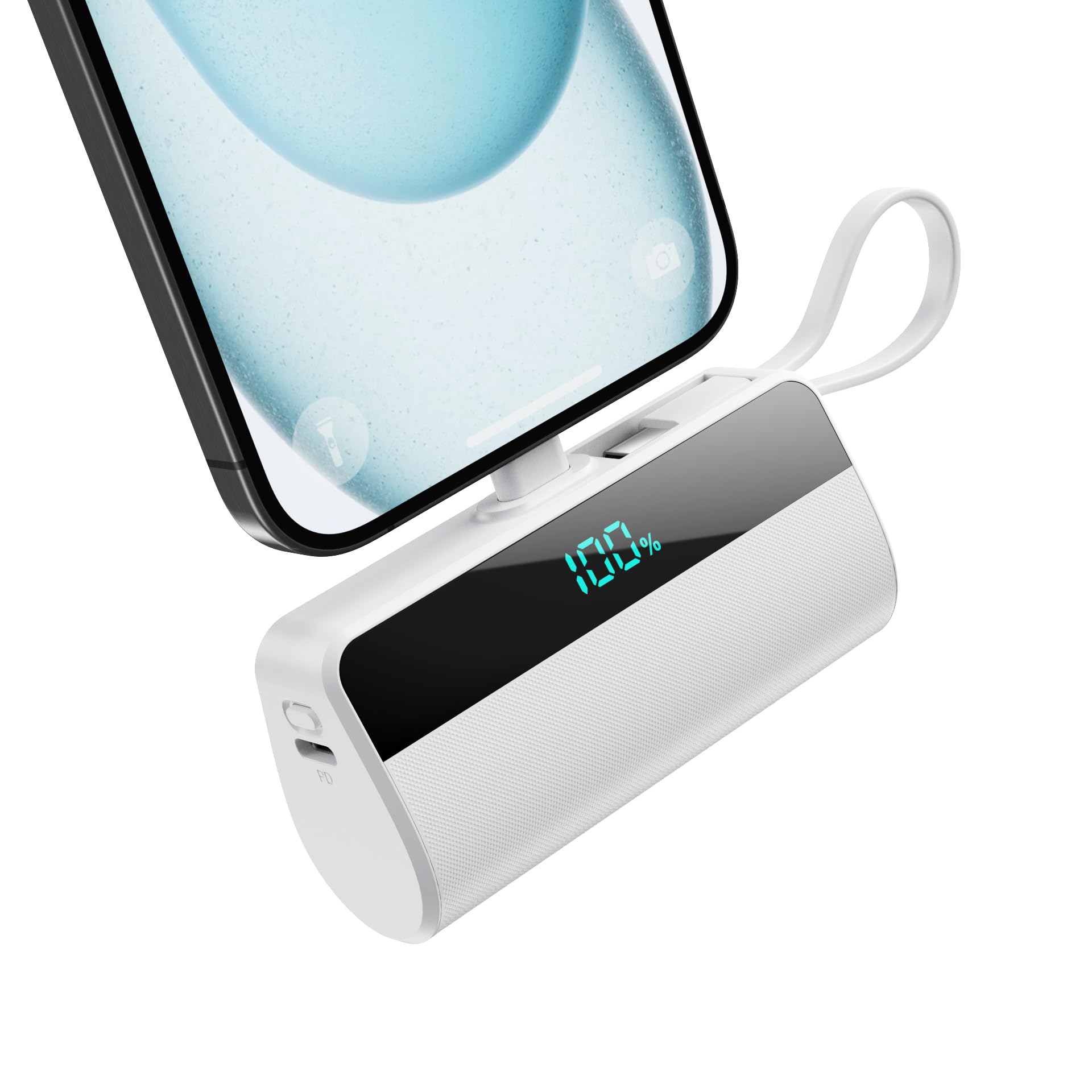 Batterie Externe pour iPhone, 5500mAh Mini Power Bank avec Câble USB C Intégrés, 20W PD Charge Rapide Chargeur Portable Écran LCD Batterie Portable Compatible avec iPhone 16/15/14/13/12/11/X/8/7/6 etc