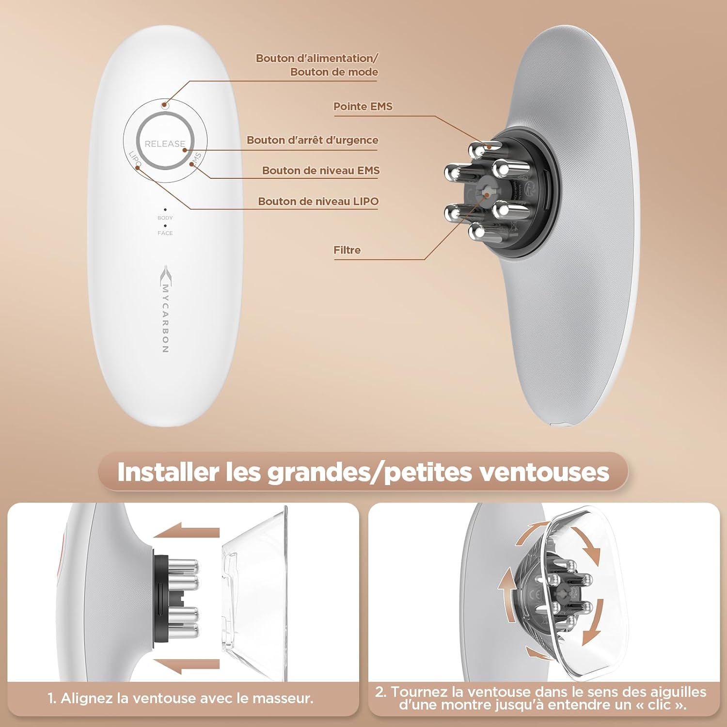 MYCARBON Masseur Anti Cellulite à Ventouse Électrique Palper-rouler Automatique Appareil Massage Infrarouge Minceur Aspiration Liposuccion Raffermissement pour Visage, Ventre, Cuisses, Bras, Jambes