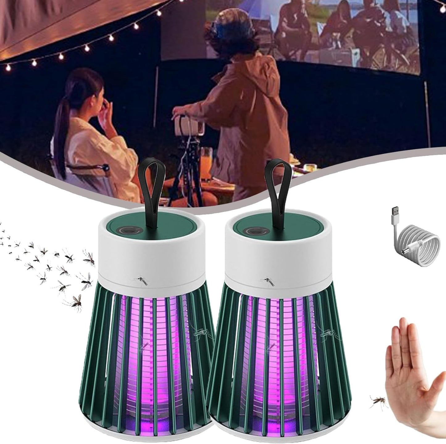 MozzGuard 2025 Lampe anti-moustiques imperméable pour extérieur avec batterie portable Gris