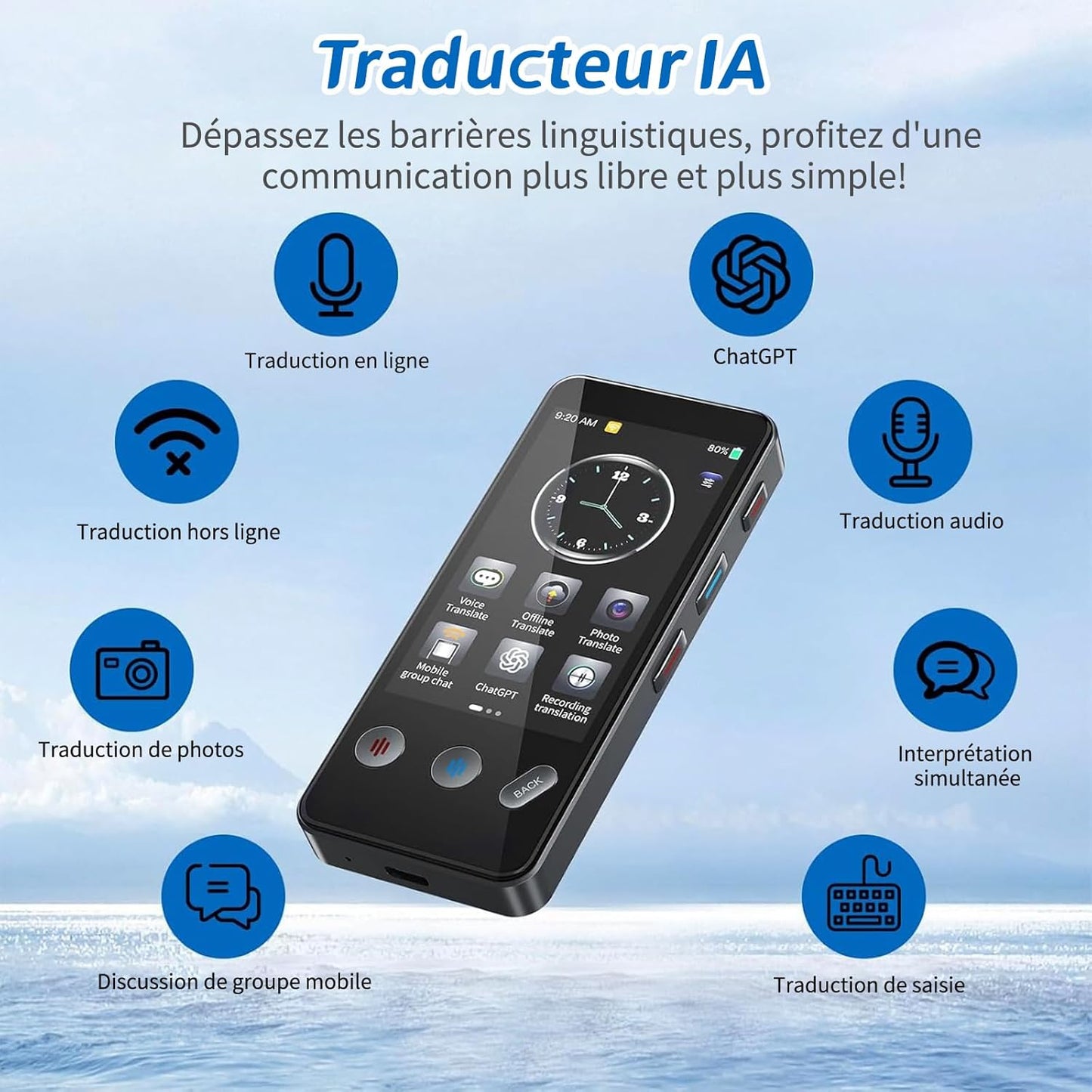 Appareil de Traduction Langue, Traducteur AI Intelligent de 143 Langues avec,Traduction Hors Ligne et Traduction Bidirectionnelle Instantanée,apprendre les cadeaux d'affaires de voyage