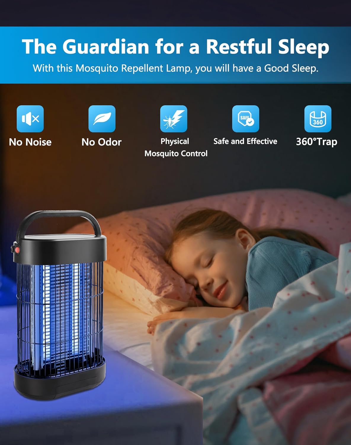 Lampe Anti Moustique 14W, 1800V UV Destructeur d'Insectes Électrique pour Intérieur, Piège Insectes Efficace pour Chambre, Cuisine et Bureau, Portée 60 m², Noir