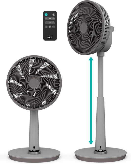 Duux Whisper 2 Gris - Ventilateur silencieux sur pied - Ventilateur sur pied avec télécommande, Minuterie et 26 vitesses - Hauteur réglable 73-95 cm - Oscillation automatique