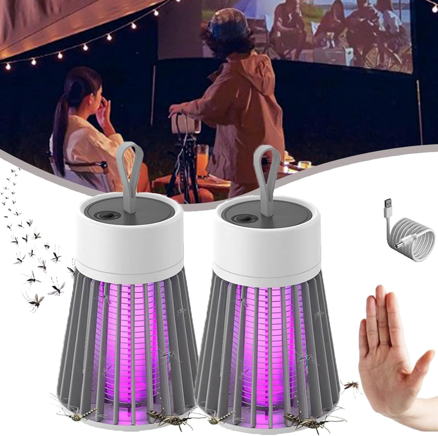 MozzGuard 2025 Lampe anti-moustiques imperméable pour extérieur avec batterie portable Gris