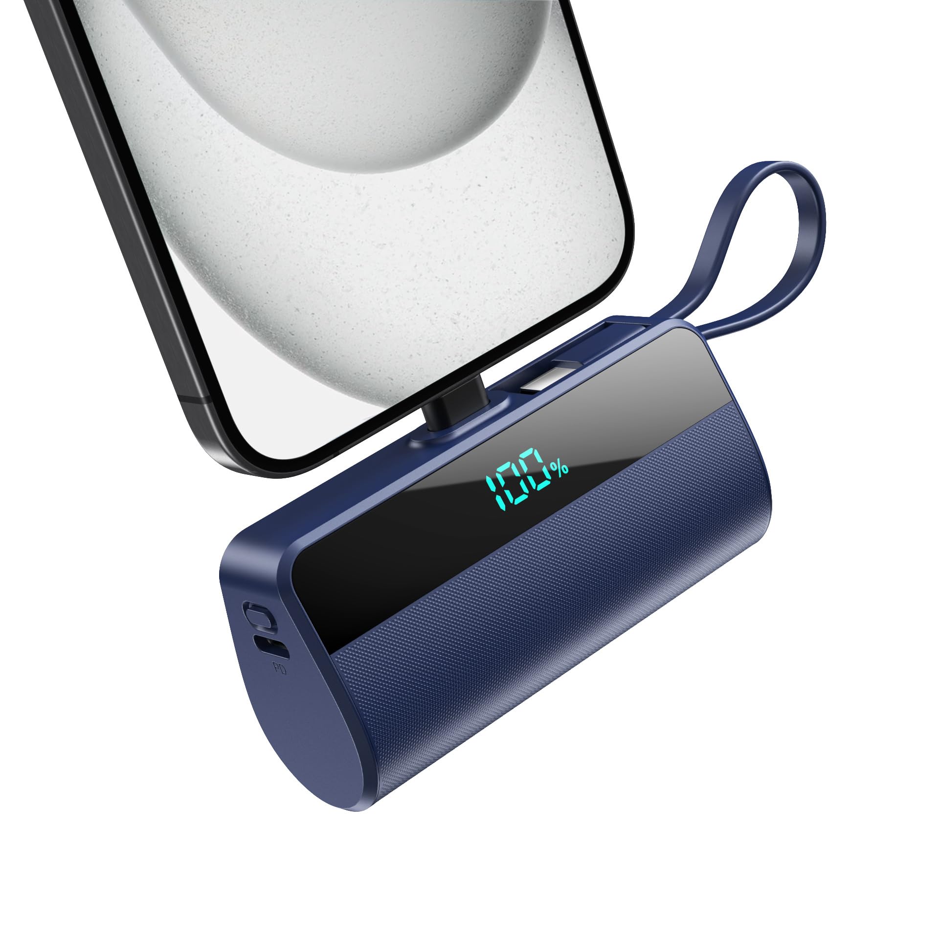 Batterie Externe pour iPhone, 5500mAh Mini Power Bank avec Câble USB C Intégrés, 20W PD Charge Rapide Chargeur Portable Écran LCD Batterie Portable Compatible avec iPhone 16/15/14/13/12/11/X/8/7/6 etc