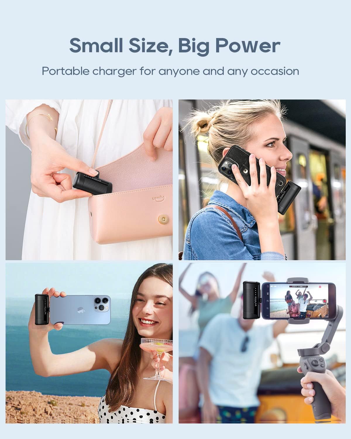 Kuulaa Batterie Externe iPhone 4500mAh Mini Power Bank Chargeur Externe, Mini Batterie Externe Induction Petite Batterie Portable for iPhone 14/14pro/13/12/12 Pro/11/XR/XS/X/8/7/6, Noir