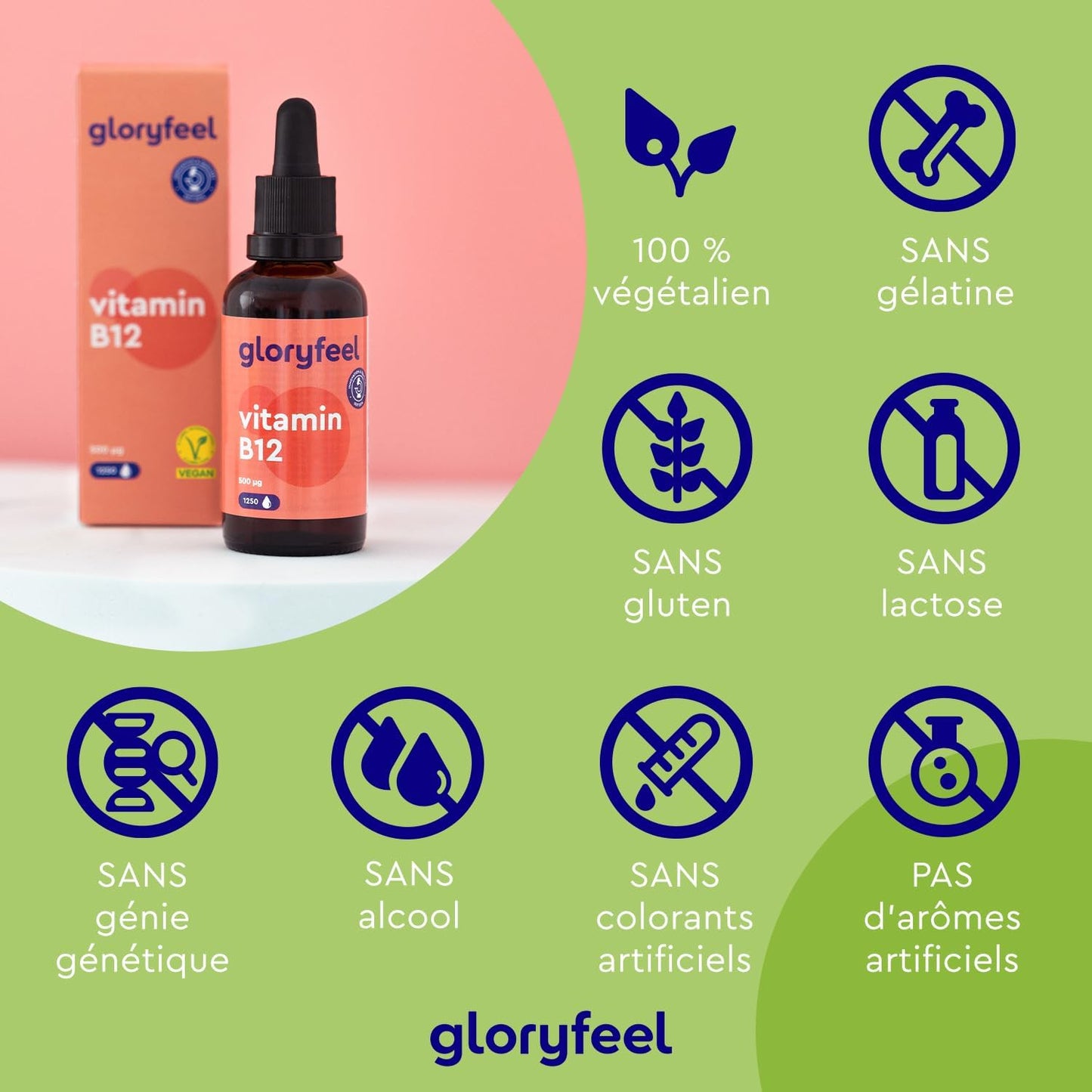 Vitamine B12 en Gouttes 50 ml (1250 Gouttes), Vitamin B12 1000 μg, 50ml, 2 Formes Actives Méthylcobalamine & Adénosylcobalamine, Absorption Efficace, Testé en Laboratoire, 100% Végane et Sans Alcool