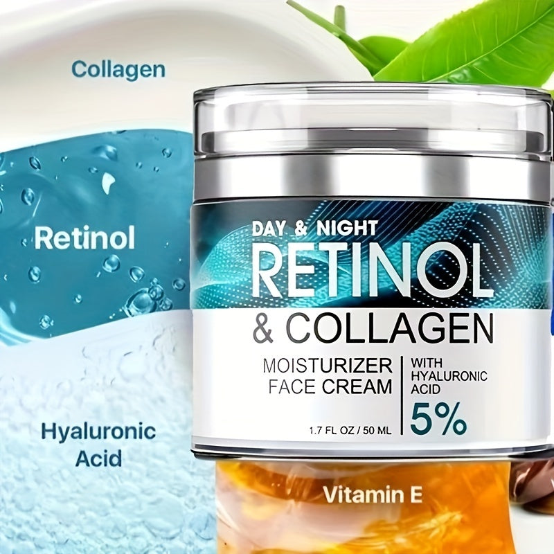 1pc 50ml Retinol Face Moisturizer, Moisturizing Cream With Collagen, Hyaluronic Acid, Vitamin C+E, Soothes Dry Skin, Improves Elasticity, Hydrating Lotion For Women And Men